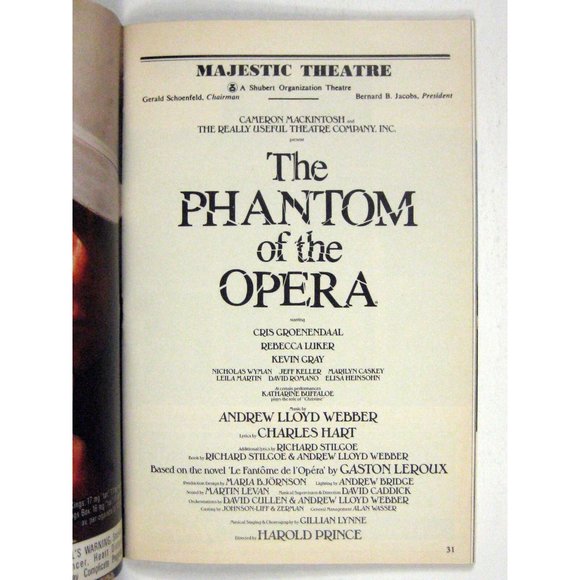 Phantom Playbill 1989 Majestic Rebecca Luker Cris Groenendaal George Lee Andrews - Picture 5 of 10